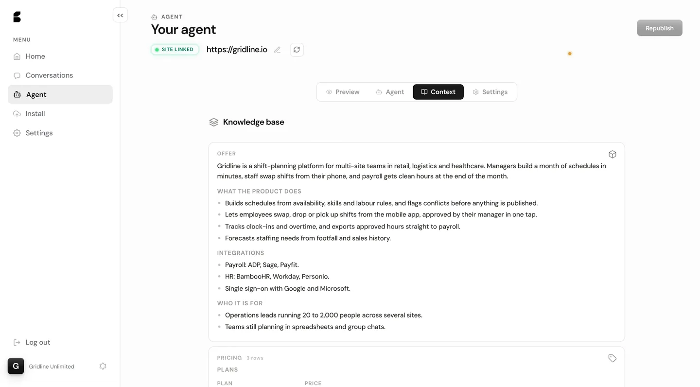 Agent context — your business, offer and pricing